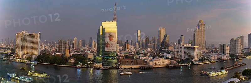 Panorama from IconSiam over Mae Chao Praya, Bangkok skyline, Thailand