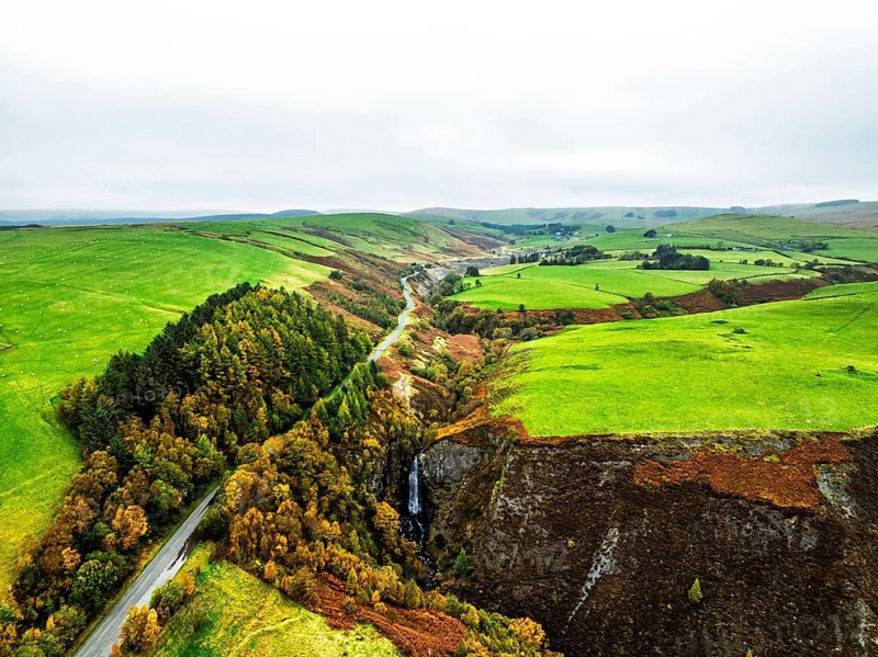 Autumn colours of Ffrwd Fawr Waterfall, Dylife, Llanbrynmair, Powys, Wales, UK