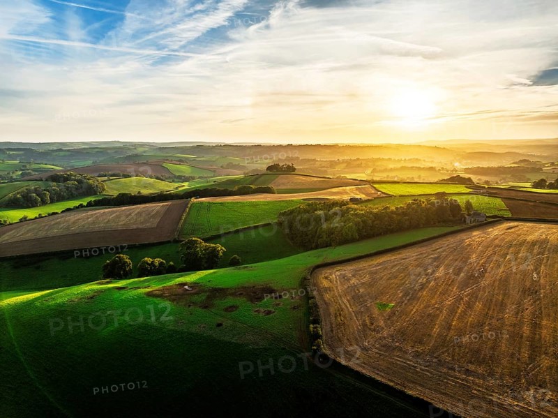 Colours of Devon Farms and Fields over Berry Pomeroy from a drone, Totnes, England, United Kingdom