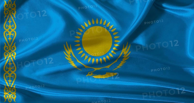 National flag of Kazakhstan with cloth texture. Kazakhstan flag with realistic texture background