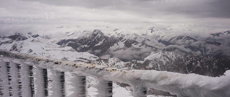 Another onset of winter in May, panorama from the summit station of the Nebelhorn, 2224m, to Höfats, 2259m, Allgäu Alps, Allgäu, Bavaria, Germany