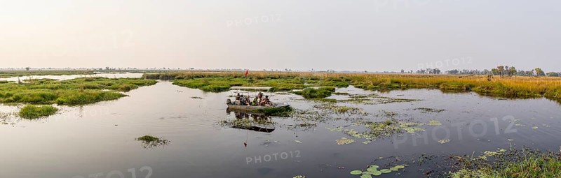 Safari by boat, tourists, Xakanaxa Lagoon, Okavango Delta, Moremi Game Reserve, Botswana