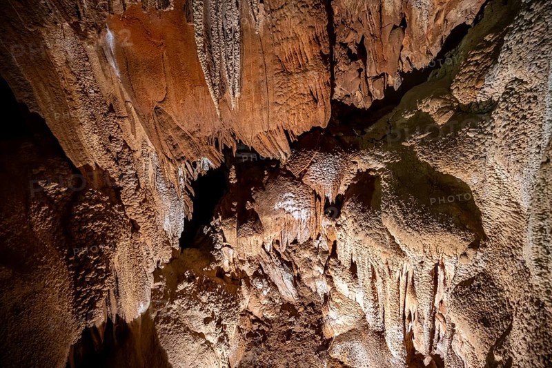 Stalactites and stalagmites, rock formations in a stalactite cave, Grotta del Fico, Gulf of Orosei, Baunei, Sardinia, Italy