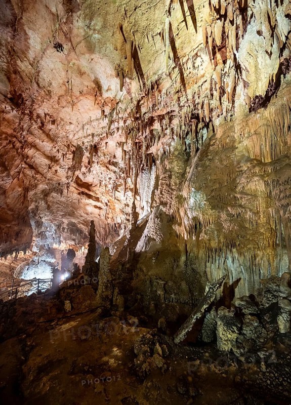 Stalactites and stalagmites, rock formations in a stalactite cave, Grotta del Fico, Gulf of Orosei, Baunei, Sardinia, Italy