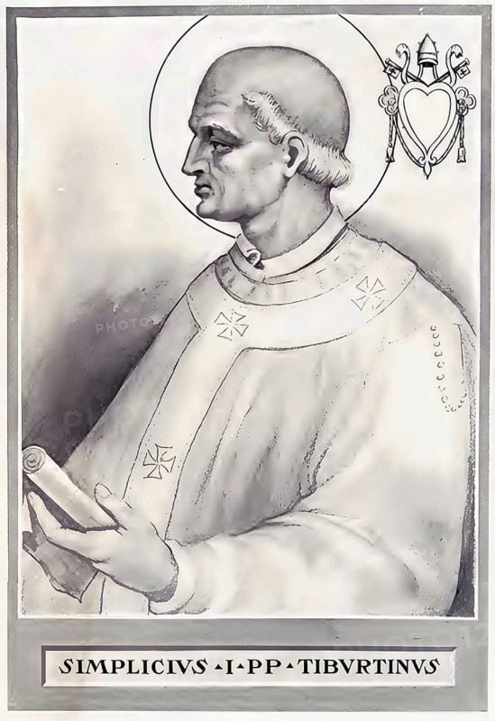 Simplicius (born in Tivoli, died 10 March 483 in Rome) was Pope and Bishop of Rome from 3 March 468 to 10 March 483, Historical, authentic, digitally restored reproduction from a 19th century original, Record date not stated