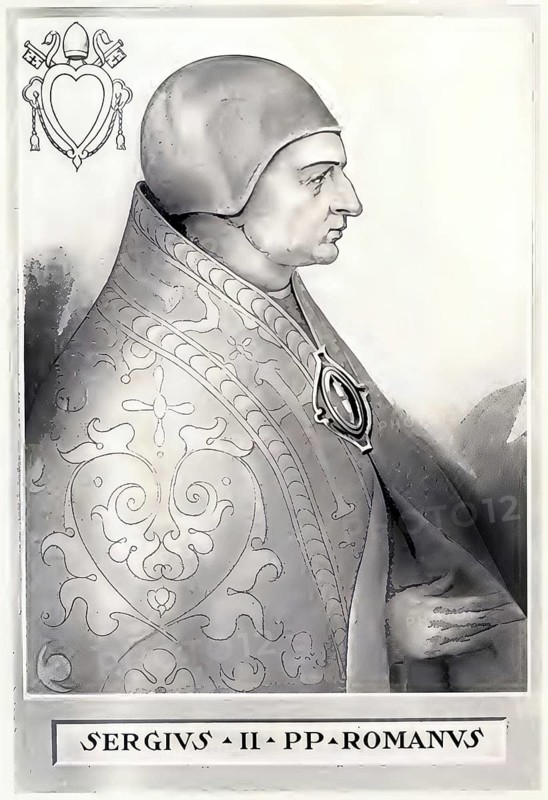 Sergius II (born around 790, died 27 January 847) was the 102nd Pope of the Catholic Church from 844 to 847, Historical, authentic, digitally restored reproduction from a 19th century original, Record date not stated