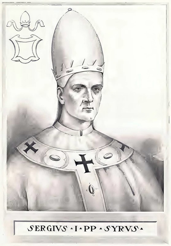 Sergius I (born ? in Palermo, died 7 September 701) was probably elected pope on 15 December 687 and remained so until his death in 701, Historical, authentic, digitally restored reproduction from a 19th century original, Record date not stated