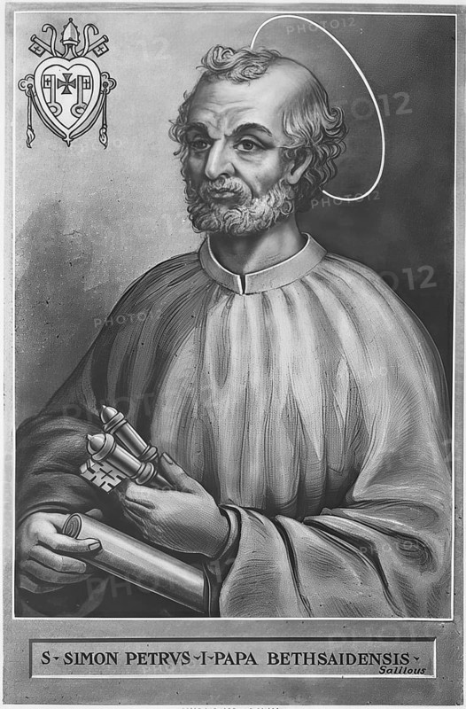 Simon Peter (born in Galilee, died around 64-67, possibly in Rome) was, according to the New Testament, one of the first Jews called by Jesus Christ to follow him, in the Catholic tradition he is regarded as the first Pope and Bishop of Rome, Historical, authentic, digitally restored reproduction from a 19th century original, Record date not stated