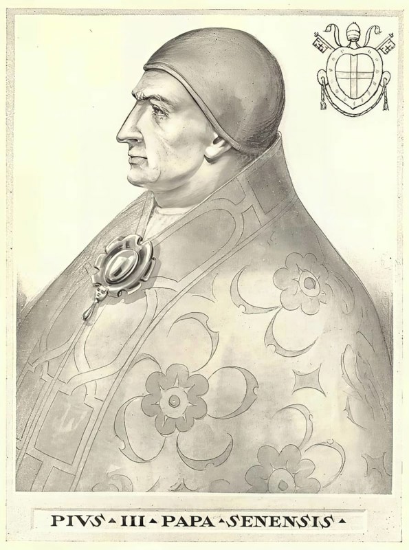 Pius III, originally Francesco Todeschini Piccolomini (born 29 May 1439 in Siena, died 18 October 1503 in Rome), was Pope of the Roman Catholic Church from 22 September 1503 to 18 October 1503, Historical, authentic, digitally restored reproduction from a 19th century original, Record date not stated
