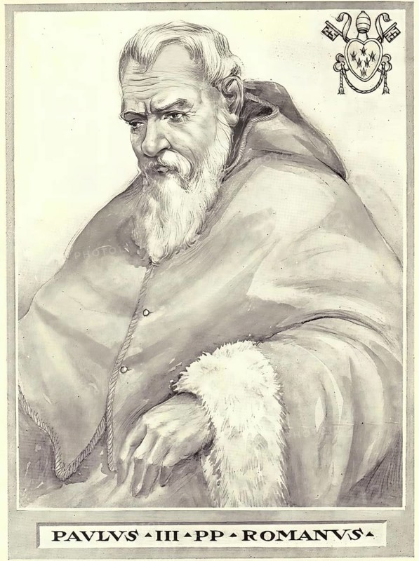Paul III, born Alessandro Farnese (born 29 February 1468 in Canino, died 10 November 1549 in Rome), was an Italian Curia official. He was Pope of the Roman Catholic Church from 13 October 1534 until his death, Historical, authentic, digitally restored reproduction from a 19th century original, Record date not stated