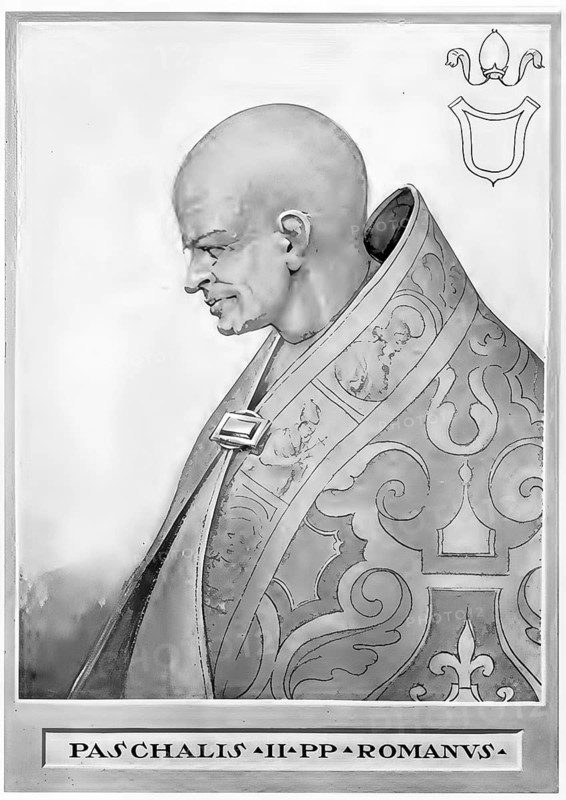 Paschalis II, originally Raniero di Bieda (born 1050 or 1055 in Bleda di Santa Sofia, Forlì, died 21 January 1118 in Rome), was Pope of the Catholic Church between 1099 and 1118, Historical, authentic, digitally restored reproduction from a 19th century original, Record date not stated