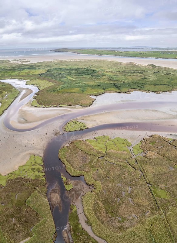 Aerial view of river structures, Inishkeel, County Donegal, Ireland