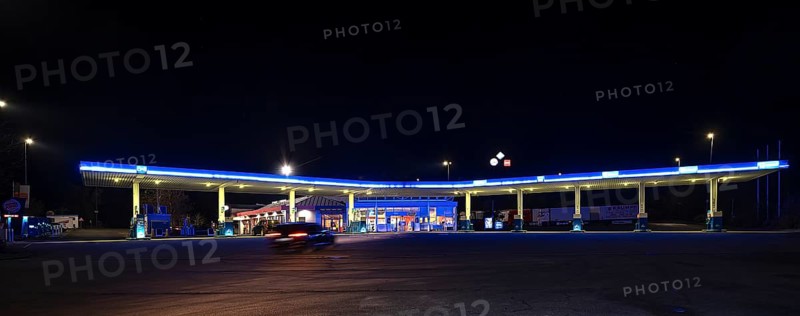 Gas station at night, Schnaittach, Middle Franconia, Bavaria, Germany