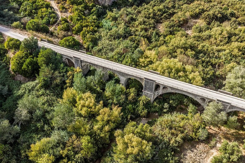 Cycle path Via Verde de la Sierra, Puerto Serrano to Olvera, old railroad track, cycle path on bridge, near village Coripe, Andalusia, Spain