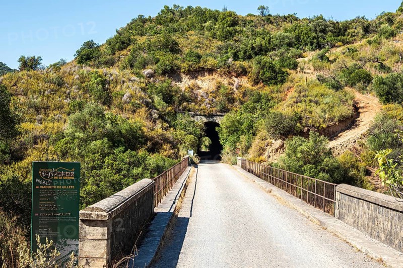 Bridge Viaducto de Gillete, cycle path Via Verde de la Sierra, Puerto Serrano to Olvera, old railroad track, cycle path on bridge, near village Coripe, Andalusia, Spain