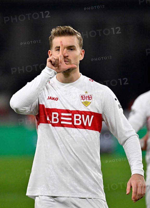 Goal celebration Maximilian Mittelstädt VfB Stuttgart (07) Europa League, MHPArena, MHP Arena Stuttgart, Baden-Württemberg, Germany