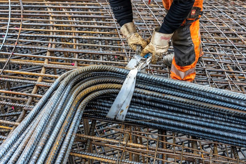Assembly of reinforcing steel for the reinforced concrete foundation of a wind turbine, a mesh of rebar and rebar mesh, over 100 tons of reinforcing steel were used, the wind turbine will have a hub height of 160 meters, part of a new wind farm in Sauerland, near Balve, North Rhine-Westphalia, Germany