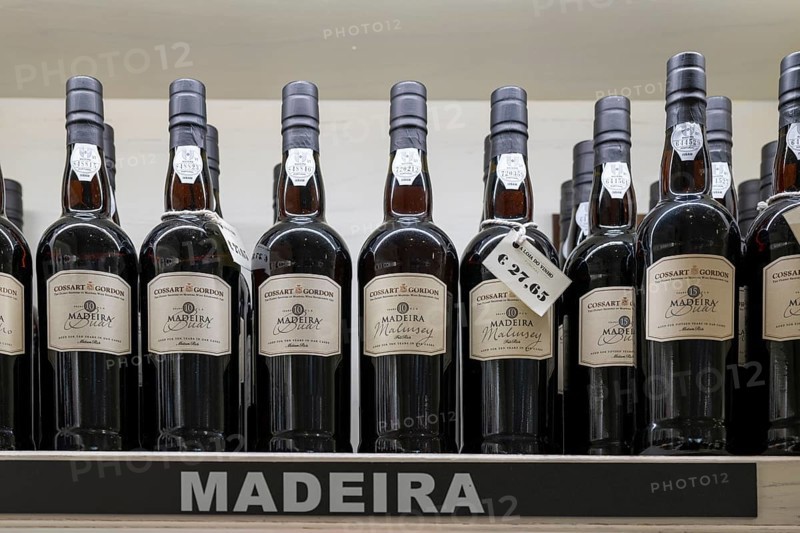 Madeira wine, wine bottles are on shelf, Madeira, Portugal