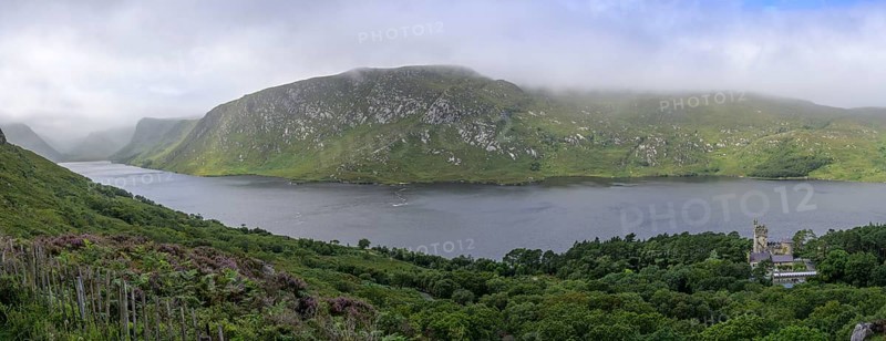 View over Loch Beagh and Castle, Glenveagh National Park, Cross Roads, County Donegal, Ireland