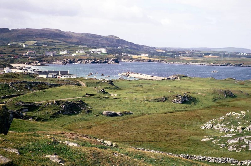 Pier at coastal fishing village of Portnablagh, Sheephaven Bay, County Donegal, Ireland 1971