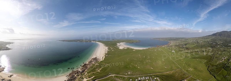 Aerial view of Gurteen Beach and Dog's Bay, Roundstone, County Galway, Ireland