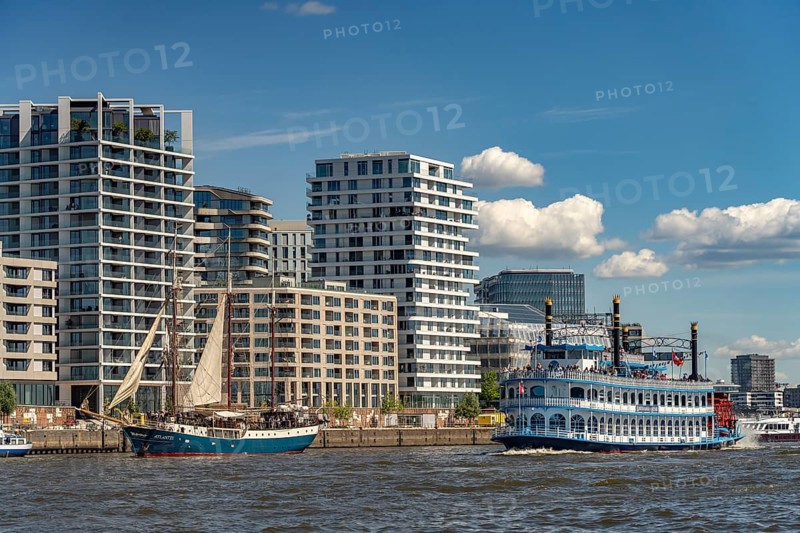 Incoming parade of ships and sailboats at Hafengeburtstag Hamburg 2025 in the Free Hanseatic City of Hamburg, Germany