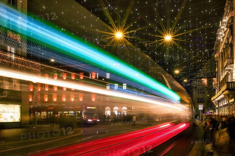 Trams of light on Zurich's Paradeplatz, Lucy Christmas Lights, Zürich, Canton of Zurich, Switzerland