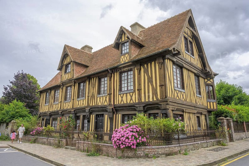 Old town with half-timbered houses in, Beuvron-en-Auge, Calvados Department, France