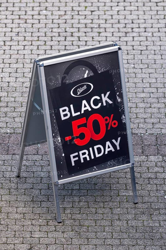 Symbolic photo advertising sign Chicoree Black Friday 50% discount, Lucerne, Switzerland
