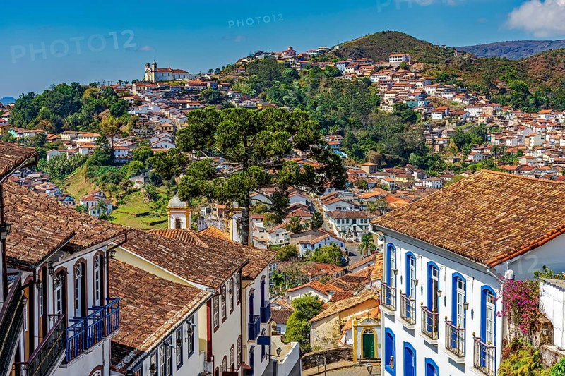 Houses, churches and mountains in the historic city of Ouro Preto in Minas Gerais, Ouro Preto, Minas Gerais, Brazil