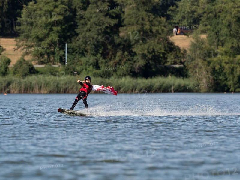 Boy or girl with wakeboard, sporty on the water, active water sports, wake park