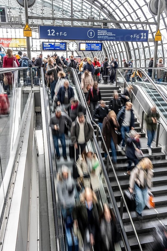 Central station in Berlin, passengers leave the platform after arrival, Germany