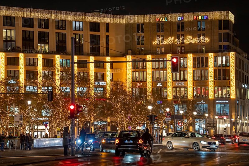 Leipziger Platz, Mall of Berlin, in Christmas light decoration, 30s zone, Berlin, Germany