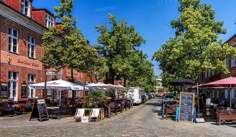 Catering, retail and typical, historic architecture in the Dutch Quarter in Potsdam, Brandenburg, Germany