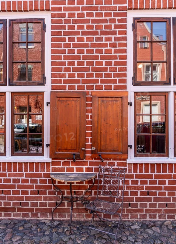 Catering, retail and typical, historic architecture in the Dutch Quarter in Potsdam, Brandenburg, Germany