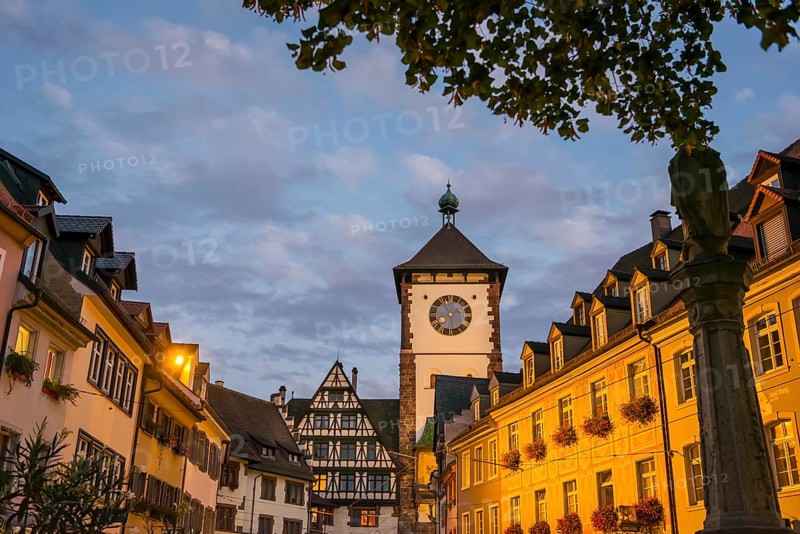 The historic Swabian Gate in the evening light, Freiburg im Breisgau
