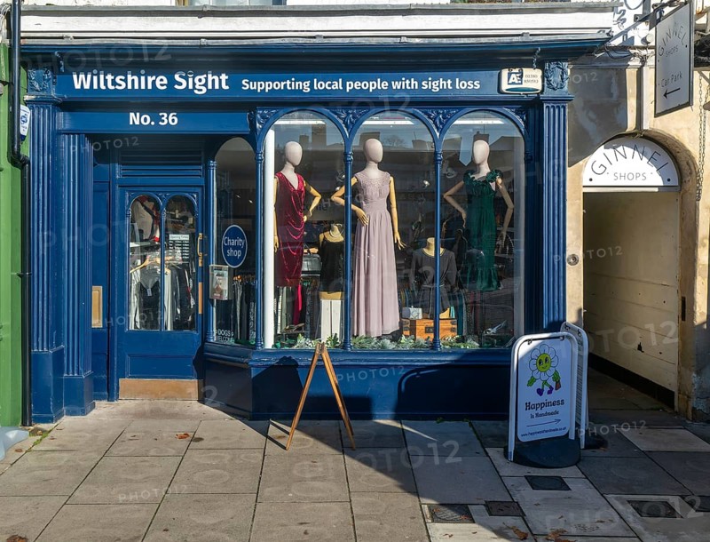 Wiltshire Sight charity shop shopfront, Devizes, Wiltshire, England, UK