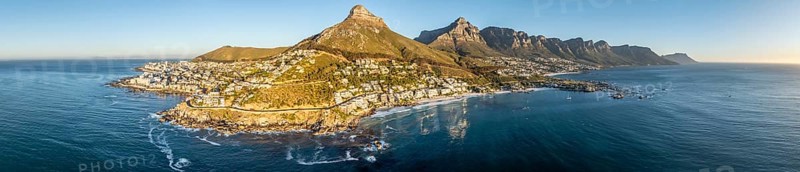 Cityscape, Aerial View, Ocean with Bantry Bay, Clifton Beach, Camps Bay and Lion's Head, Cape Town, South Africa