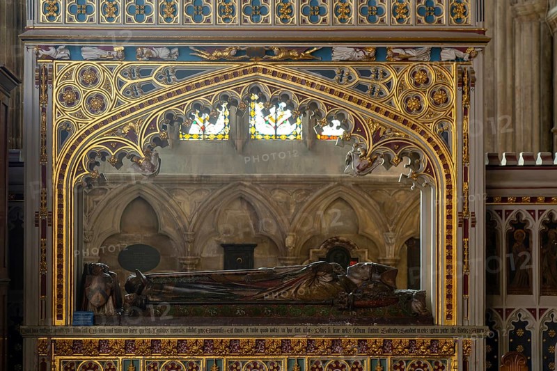 Memorial tomb effigy Bishop Walter Bronescombe died 1280 Exeter cathedral church, Exeter, Devon, England, UK