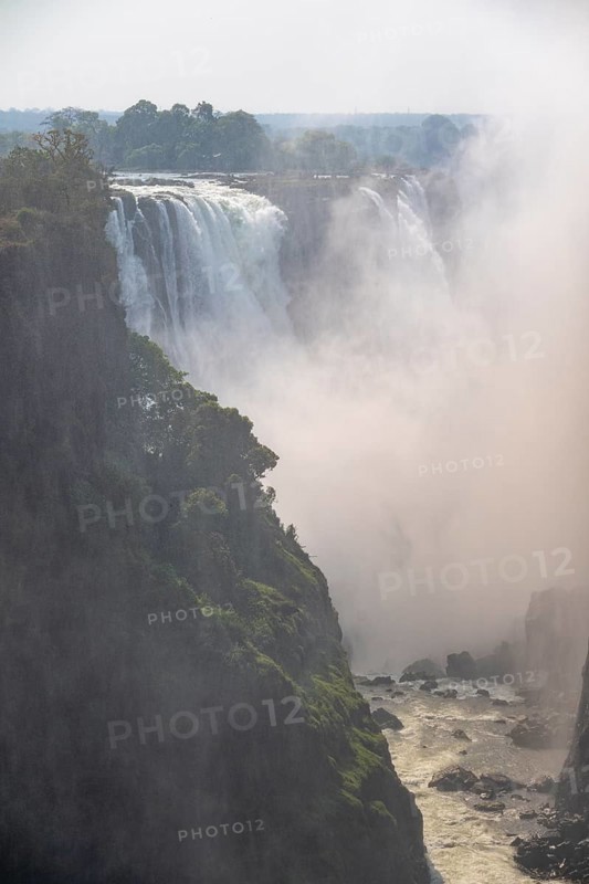 Water plunges into the depths, Victoria Falls with gorge, Zambezi, Zimbabwe