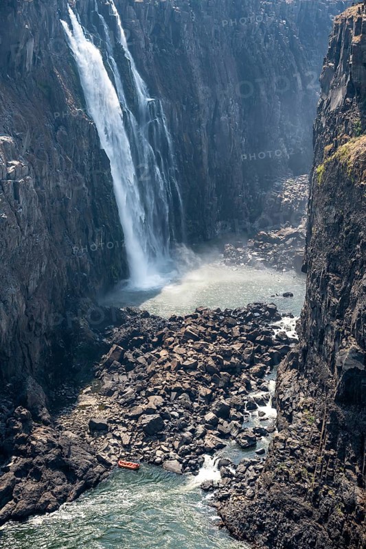 Water plunges into the depths, Victoria Falls with gorge, Zambezi, Zimbabwe