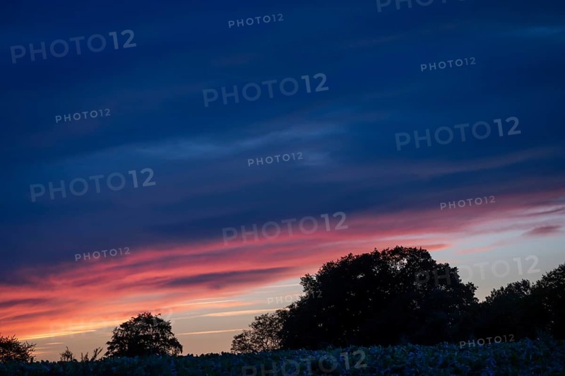 Red blue evening sky, Othenstorf, Mecklenburg-Western Pomerania, Germany