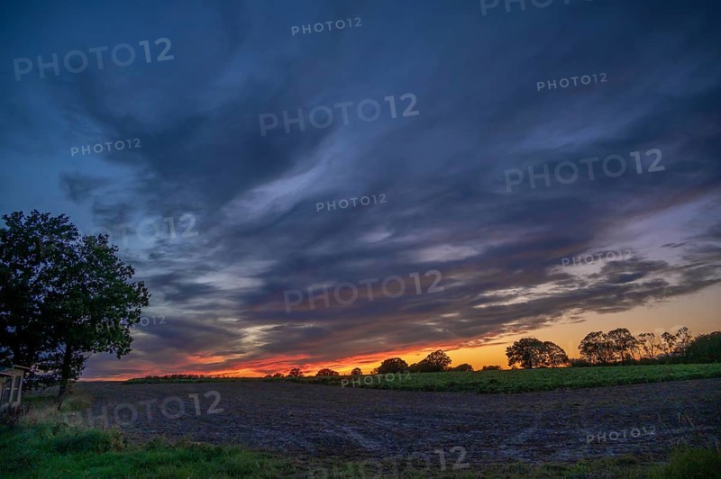 Red evening sky, Othenstorf, Mecklenburg-Western Pomerania, Germany
