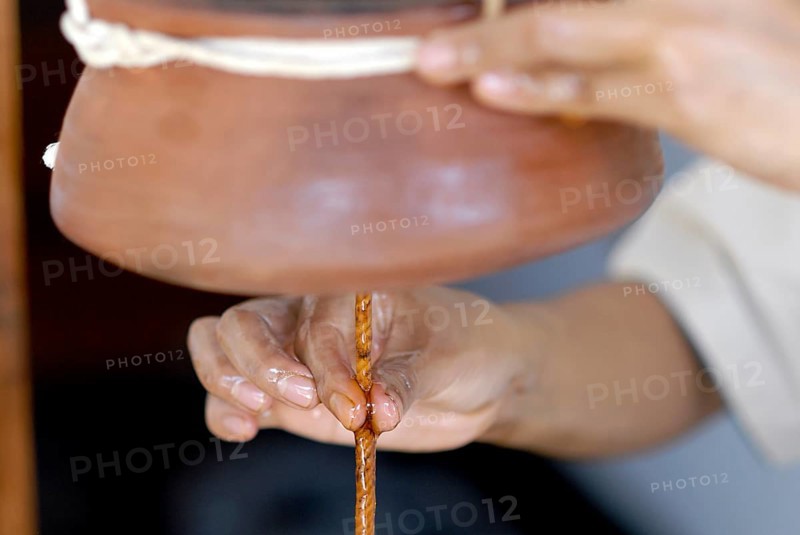 Detail forehead oil glaze or Shirodhara Ayurveda treatment with sesame oil in the spa, Udaipur, Rajasthan, India