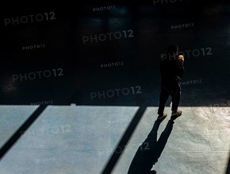 Foyer in a building of the Technical University of Berlin, light and shadow from people at the Marchstraße exit, Berlin, Germany