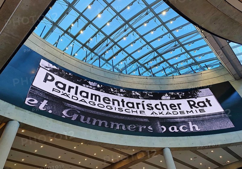 Entrance area in the House of History with the Parliamentary Council projection, Bonn, North Rhine-Westphalia, Germany