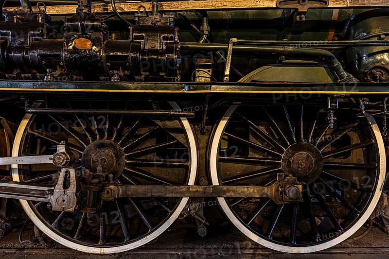 Wheelwork of the legendary French locomotive La France, operating number 231.K 22, railway museum, Augsburg railway park, administrative district of Swabia, Bavaria, Germany