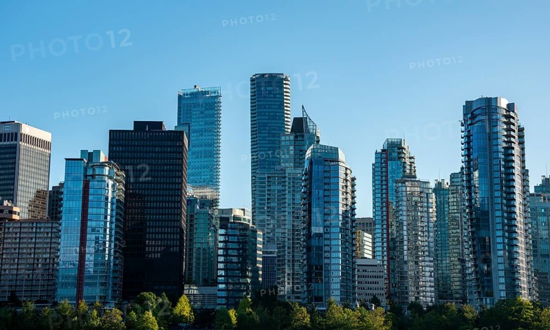 Skyline, skyscrapers on the promenade, Coal Harbour, Vancouver, British Columbia, Canada