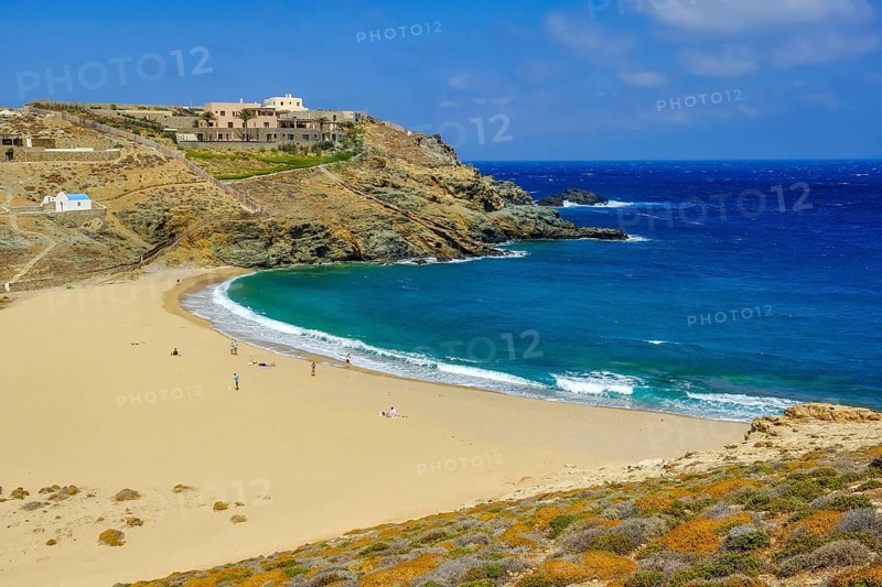 Mykonos, Cyclades, Greece - Fokos Beach, small settlement with sandy beach in the north of the island