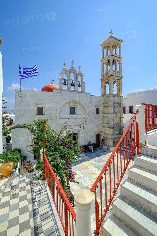 Ano Mera, Mykonos, Cyclades, Greece - The Panagia Tourliana monastery is the center of Ano Mera. The 16th century men's convent on the village square in the interior of the island is now a tourist attraction much visited by tourists